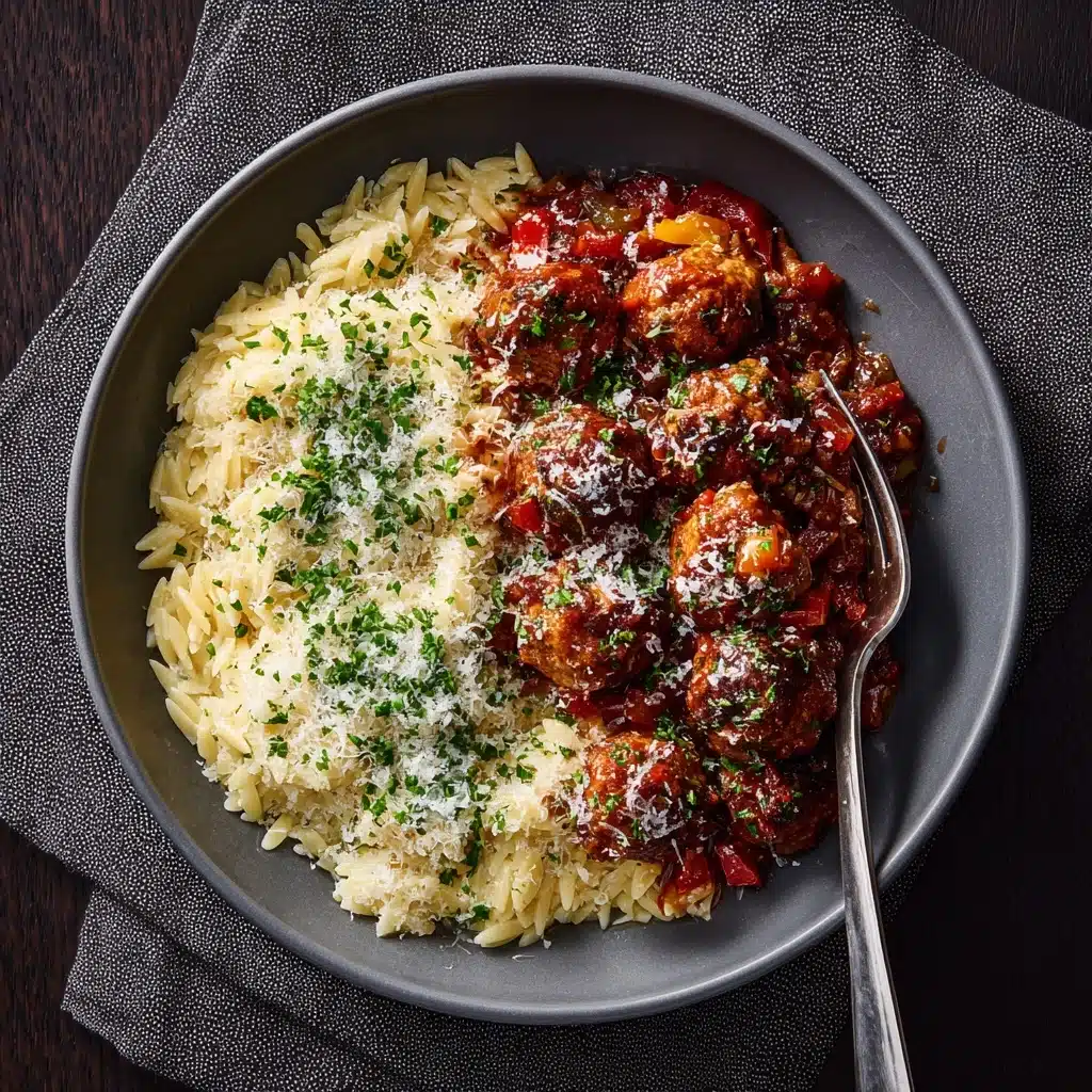 Chicken Meatballs with Peppers and Orzo Recipe - Recipe Image