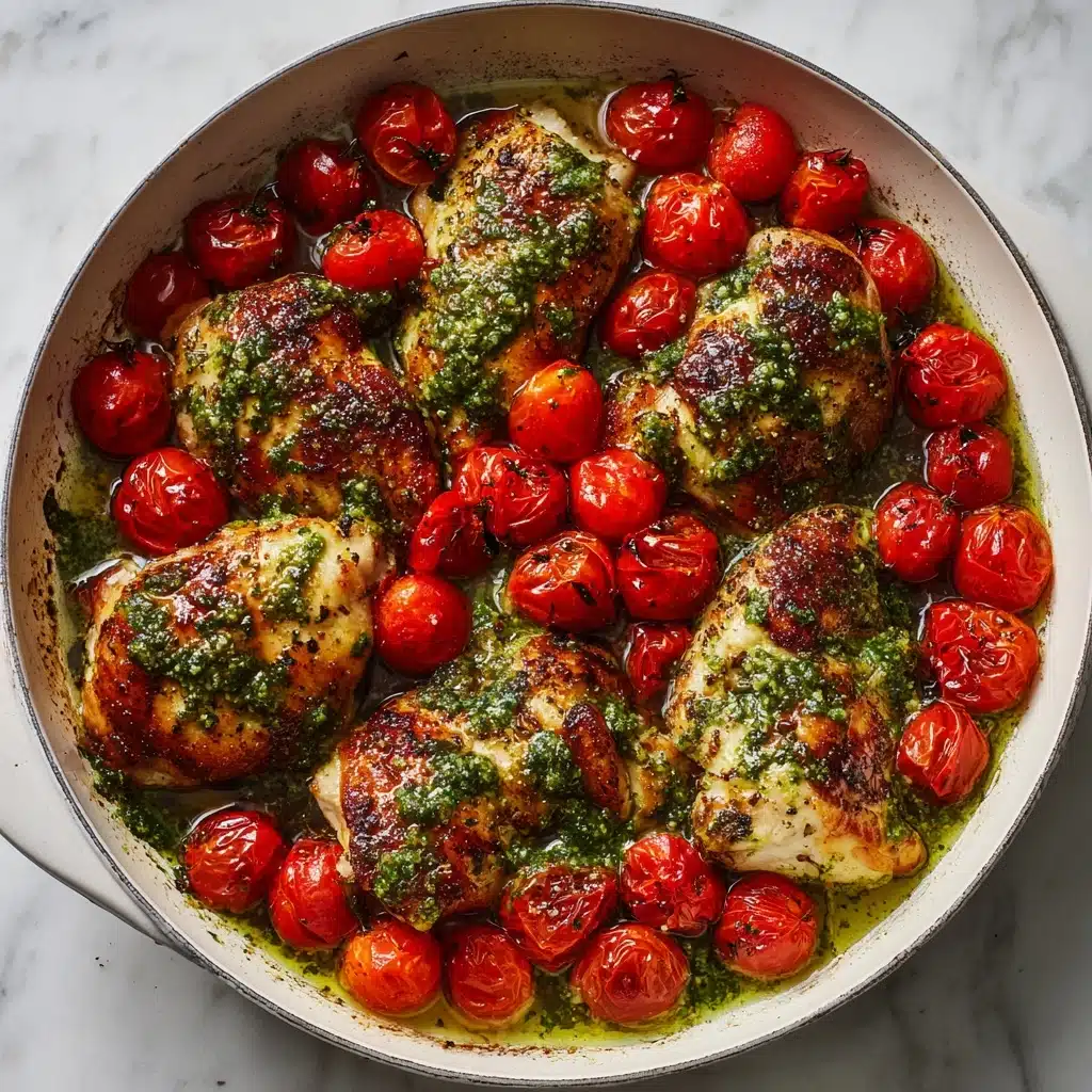 Creamy Pesto Chicken with Roasted Tomatoes Recipe - Recipe Image