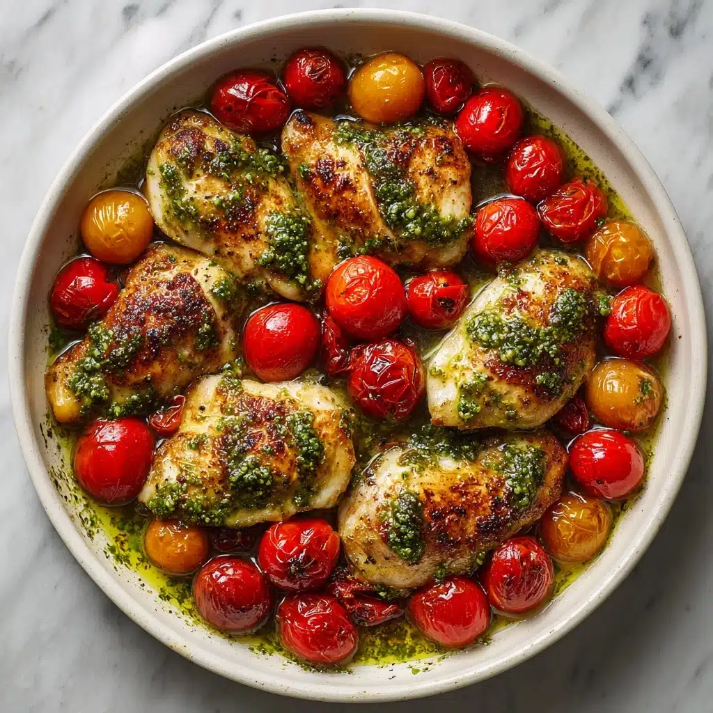 Creamy Pesto Chicken with Roasted Tomatoes Recipe - Recipe Image