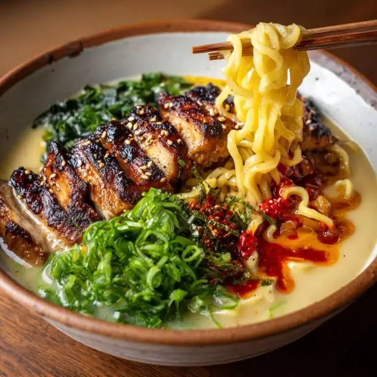 Fiery Chicken Ramen with Creamy Garlic Sauce Recipe