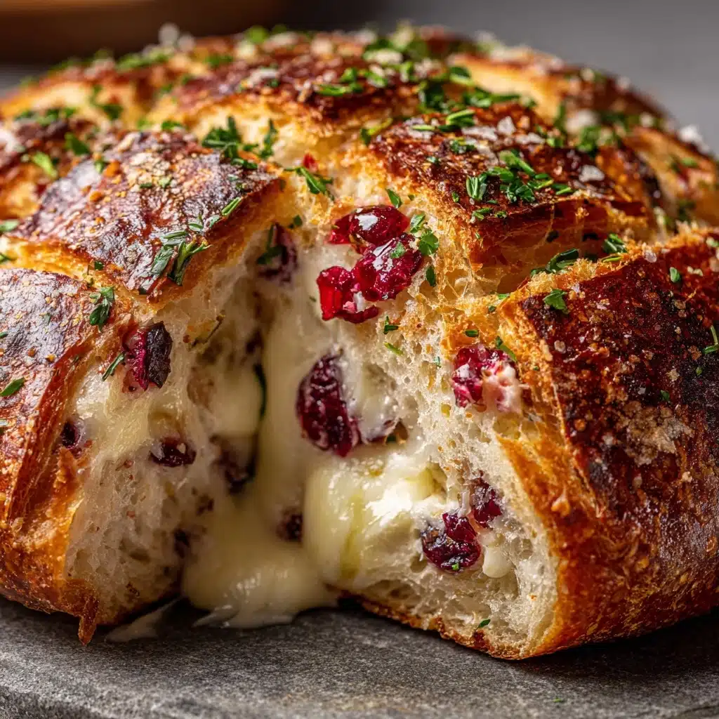 Garlic Herb Sourdough Bread Stuffed with Brie & Cranberry Recipe - Recipe Image