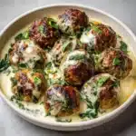 Southern Style Baked Chicken Ricotta Meatballs with Spinach Alfredo Sauce Recipe