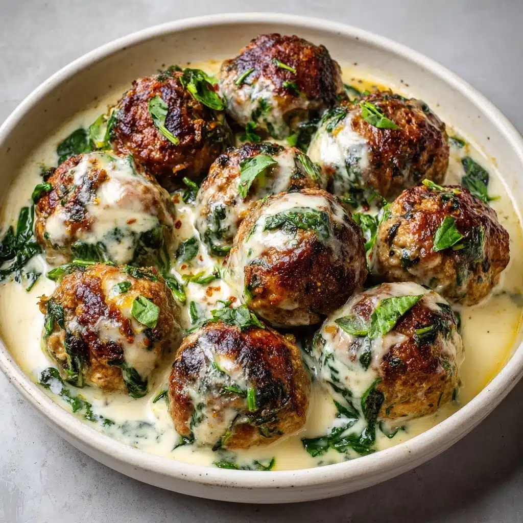 Southern Style Baked Chicken Ricotta Meatballs with Spinach Alfredo Sauce Recipe - Recipe Image