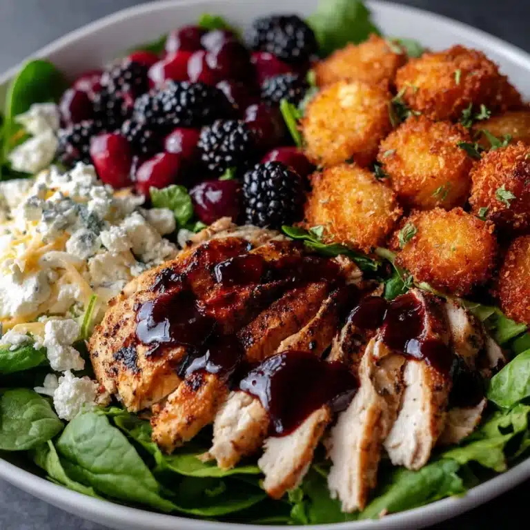 Blackberry Balsamic Grilled Chicken Salad with Crispy Fried Goat Cheese Recipe