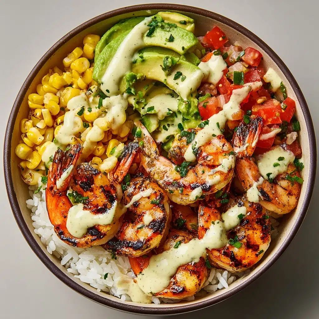 Yummy Grilled Shrimp Bowl with Avocado Corn Salsa and Creamy Sauce Recipe - Recipe Image