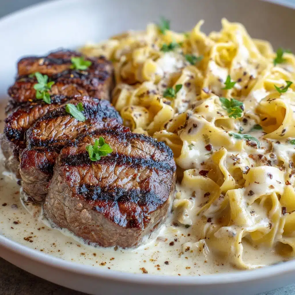 Garlic Butter Steak Bites & Creamy Alfredo Tortellini Recipe - Recipe Image