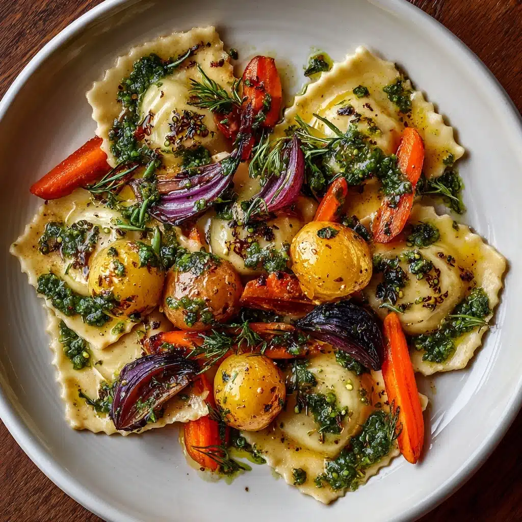 Chimichurri Pierogies with Roasted Veggies Recipe - Recipe Image