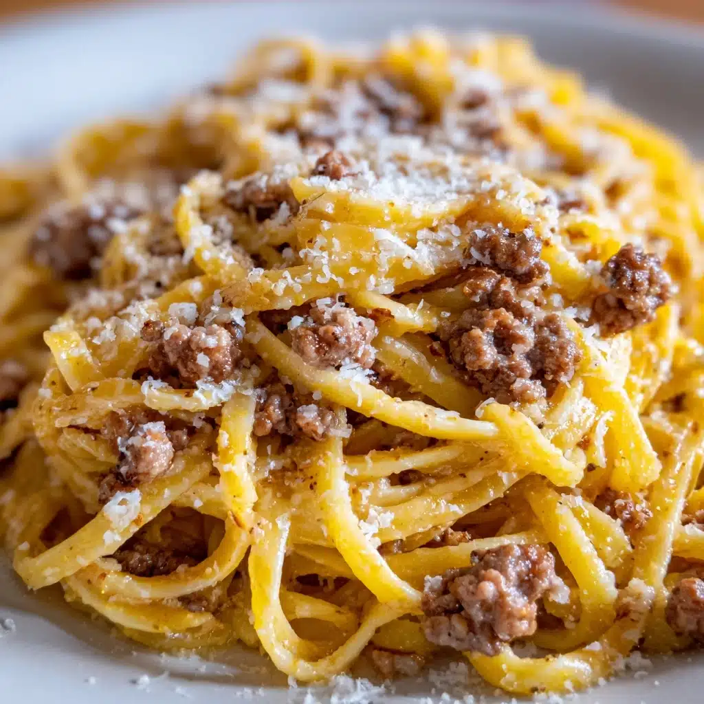 Cheesy Garlic Butter Linguine Pasta with Savory Ground Beef Recipe