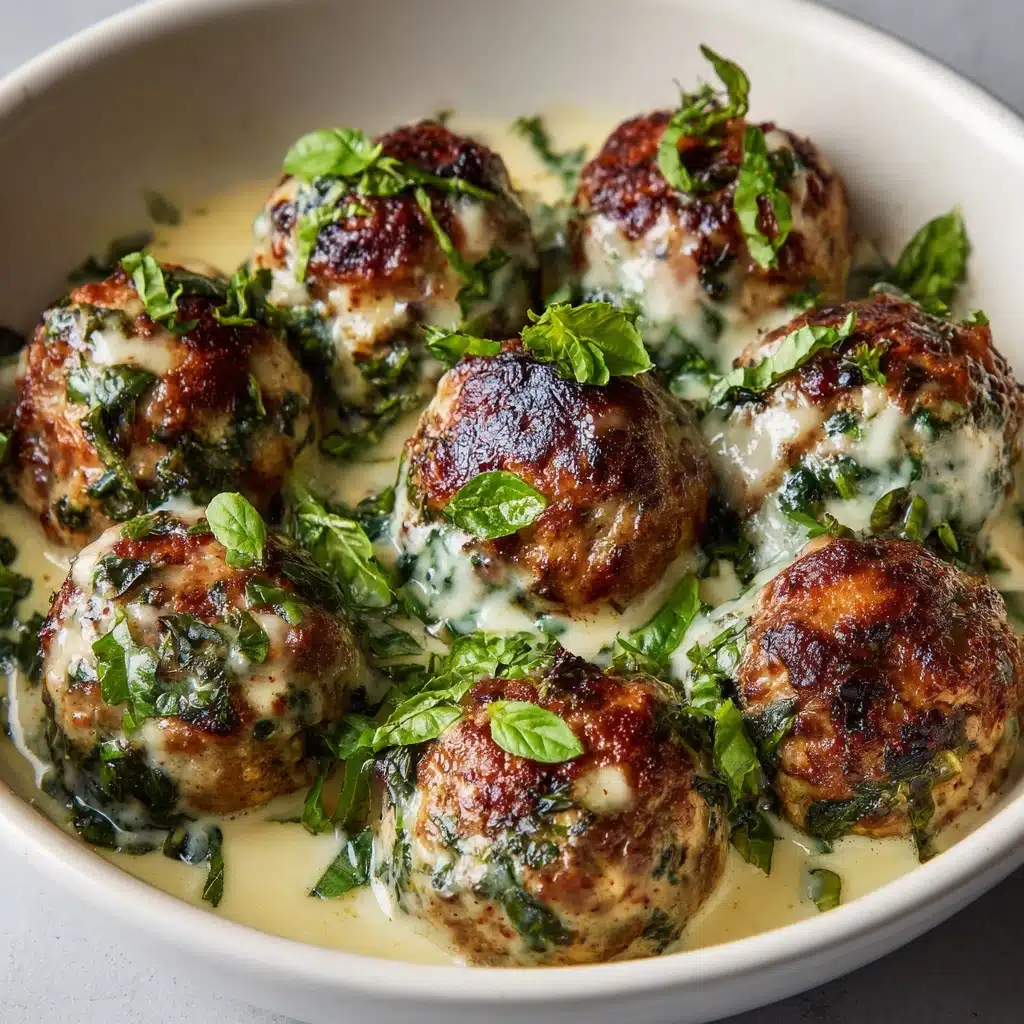 Southern Style Baked Chicken Ricotta Meatballs with Spinach Alfredo Sauce Recipe - Recipe Image