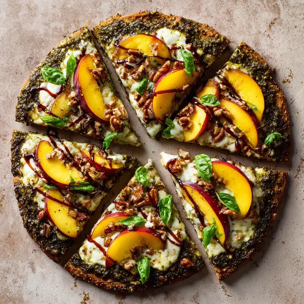Toasted Walnut Pesto and Caramelized Nectarine Pizza with Spicy Balsamic Drizzle Recipe - Recipe Image