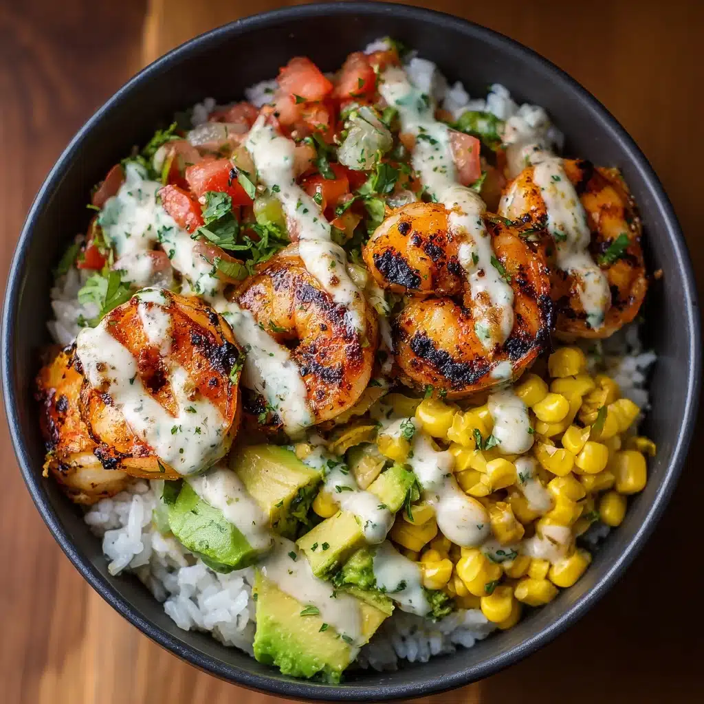 Yummy Grilled Shrimp Bowl with Avocado Corn Salsa and Creamy Sauce Recipe - Recipe Image