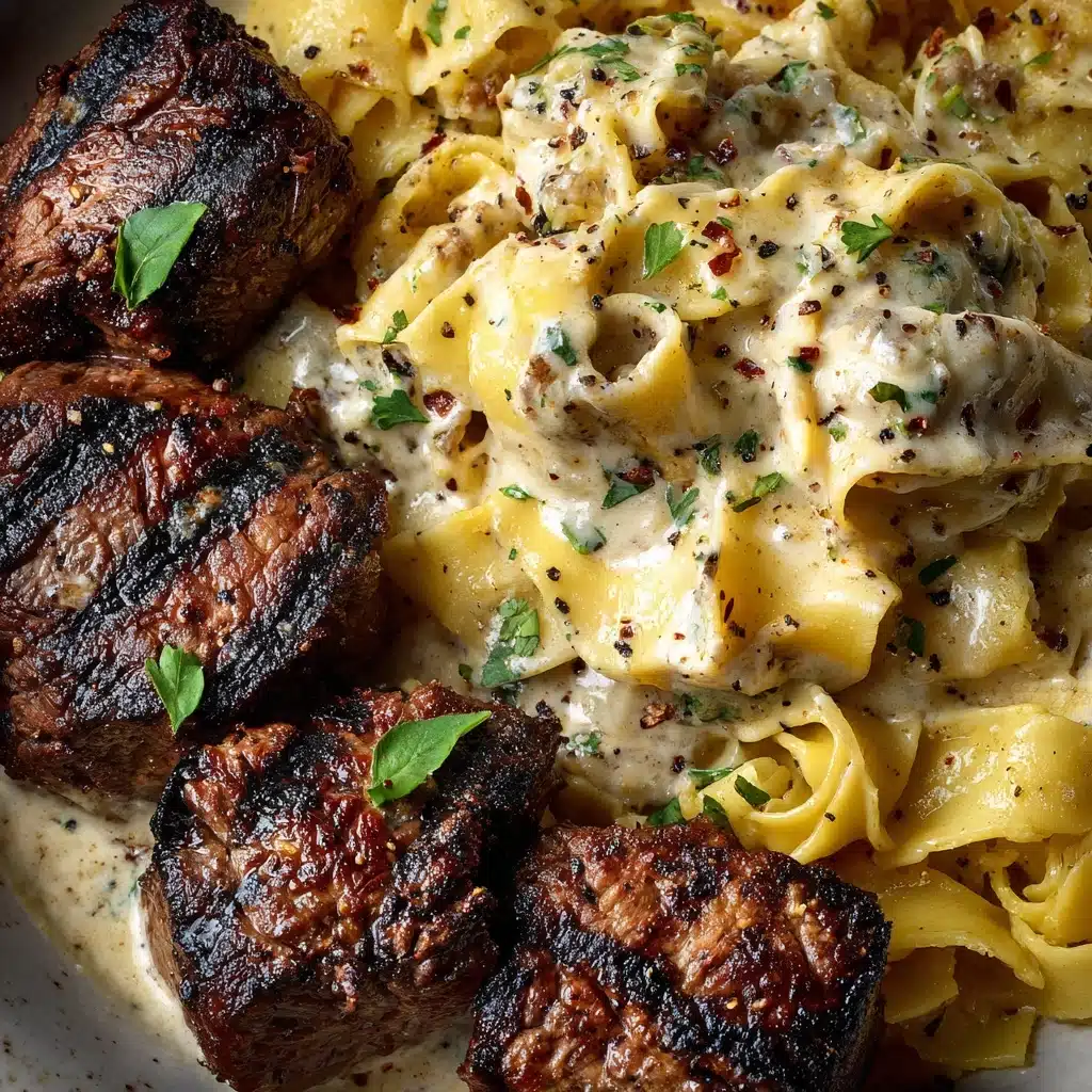 Garlic Butter Steak Bites & Creamy Alfredo Tortellini Recipe - Recipe Image