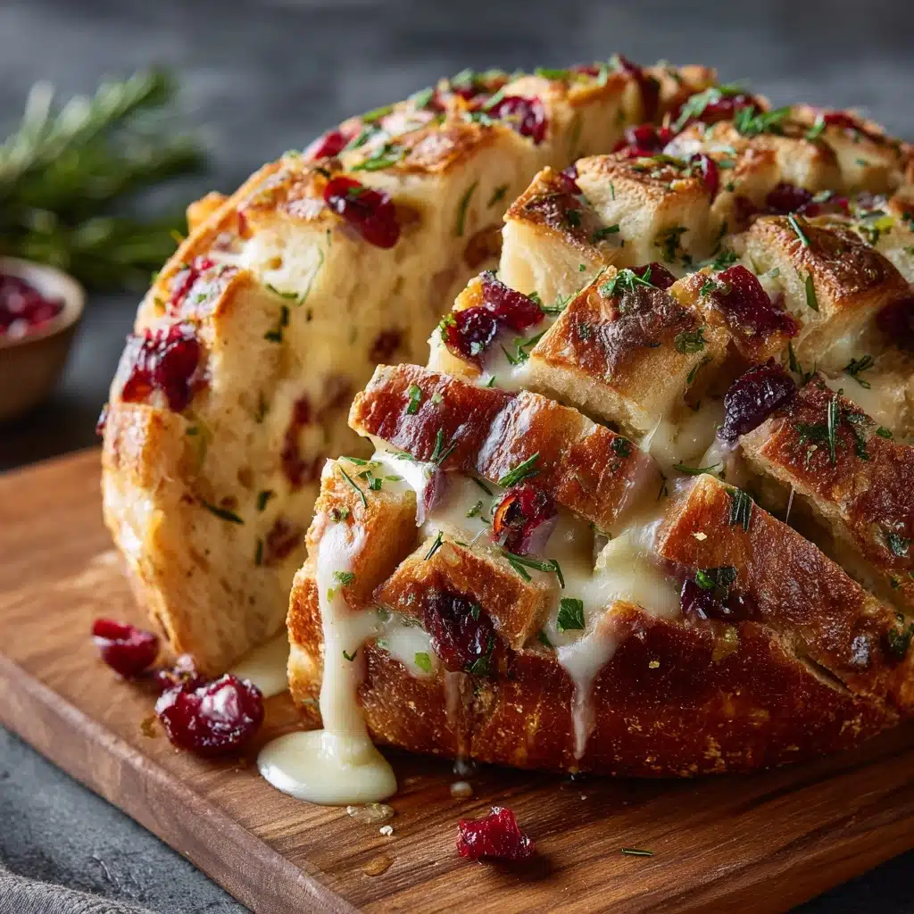 Garlic Herb Sourdough Bread Stuffed with Brie & Cranberry Recipe - Recipe Image