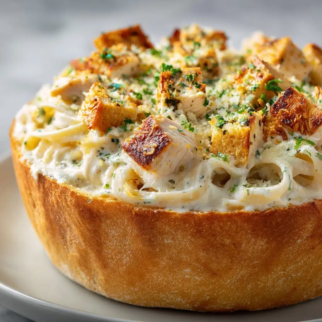 Chicken Alfredo Garlic Bread Bowls Recipe - Recipe Image