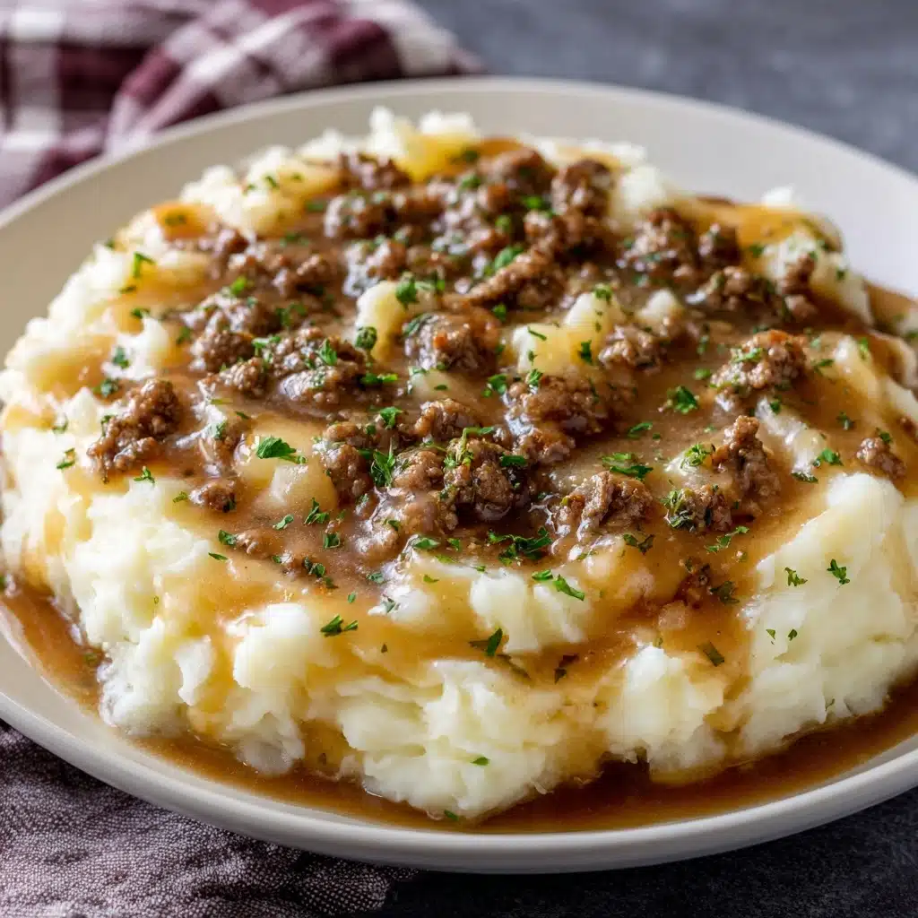 Ground Beef and Gravy Over Mashed Potatoes Recipe - Recipe Image