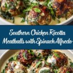 Southern Style Baked Chicken Ricotta Meatballs with Spinach Alfredo Sauce Recipe