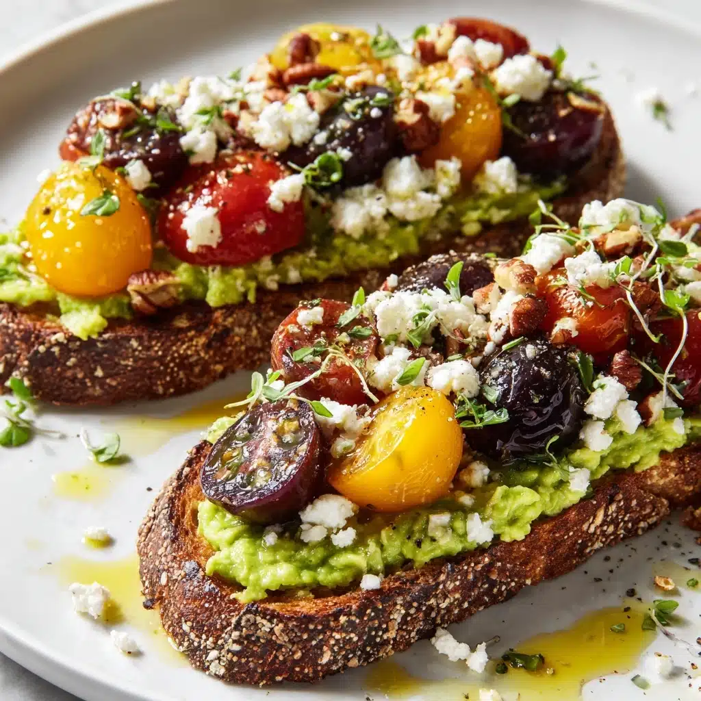 Avocado Toast with Feta Cheese, Cherry Tomatoes, Cranberries, and Walnuts Recipe - Recipe Image