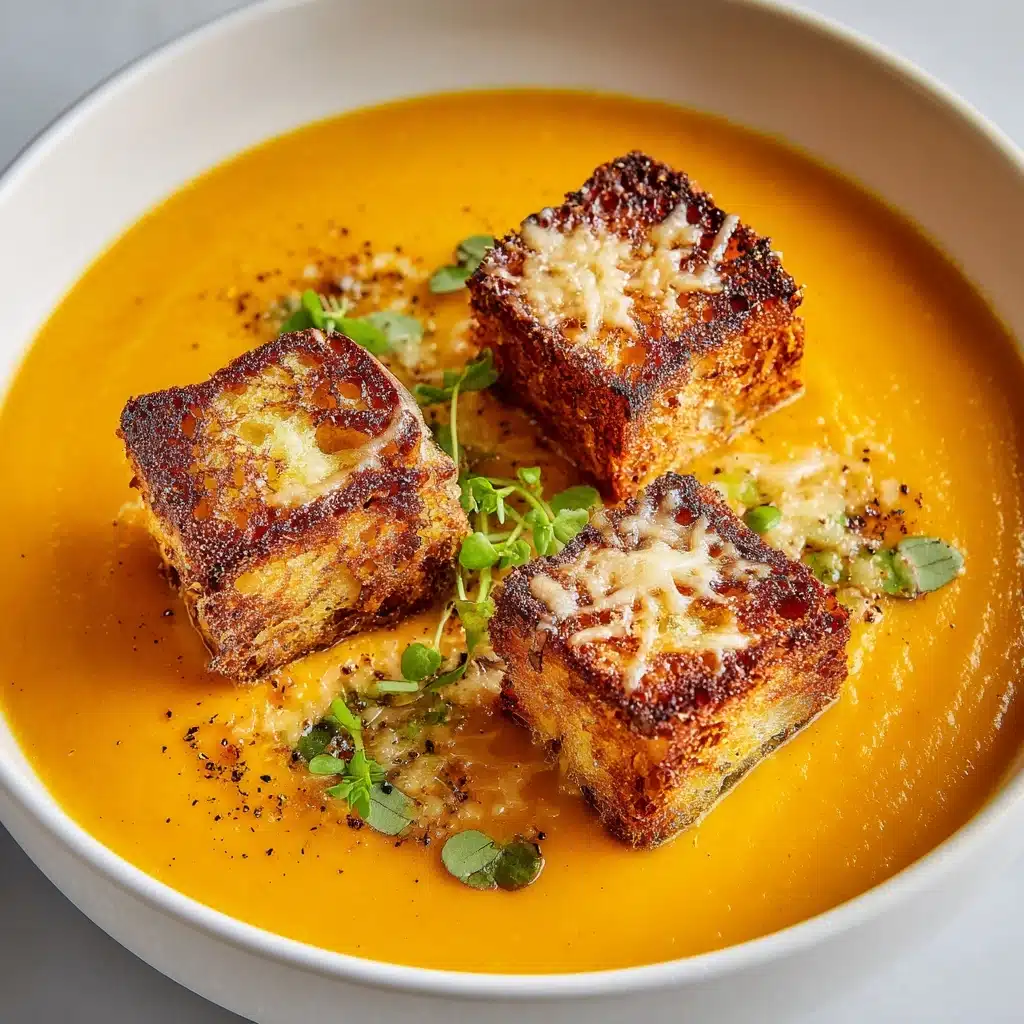 Spicy Pumpkin Soup with Grilled Cheese Croutons Recipe
