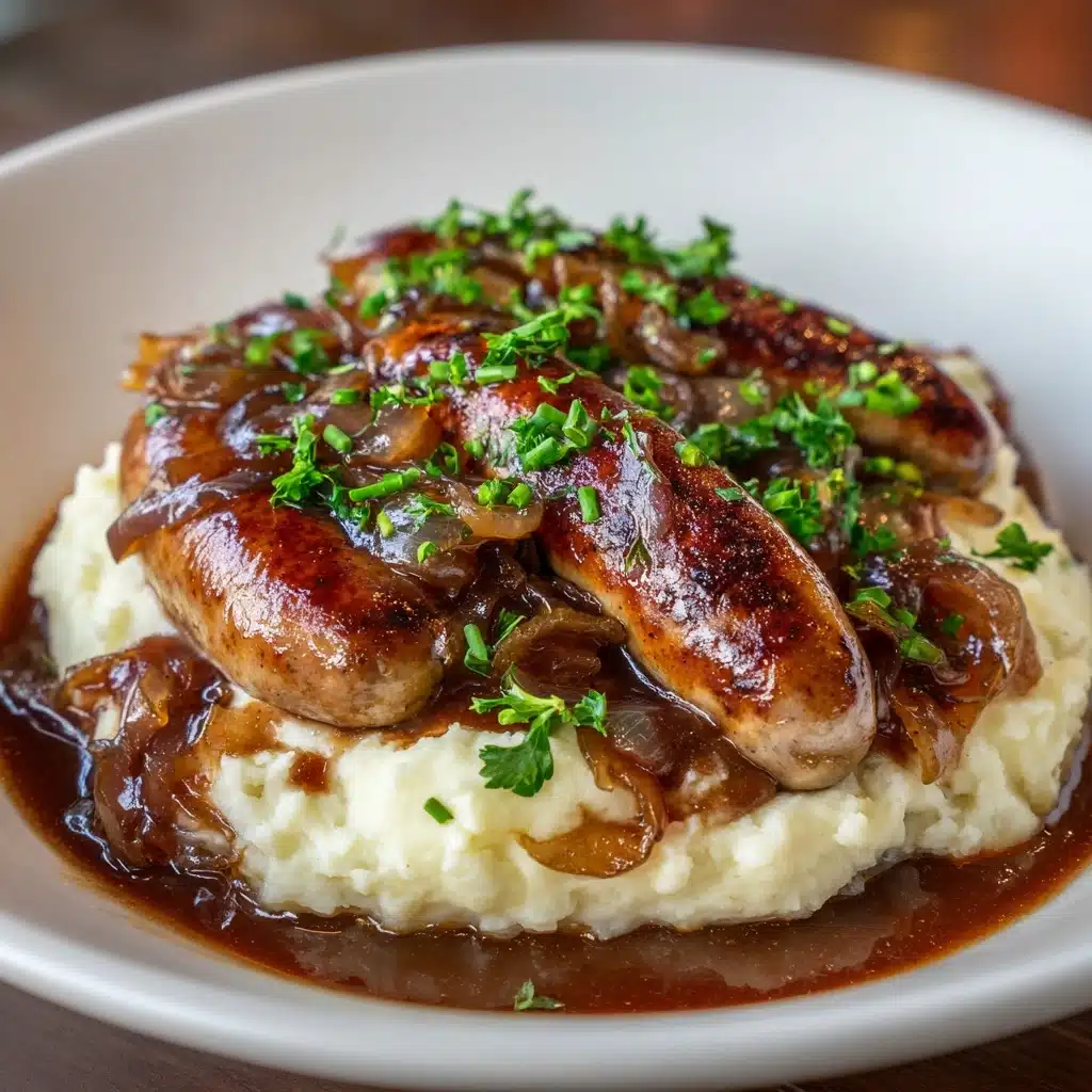 Bangers and Colcannon with Guinness Onion Gravy Recipe - Recipe Image