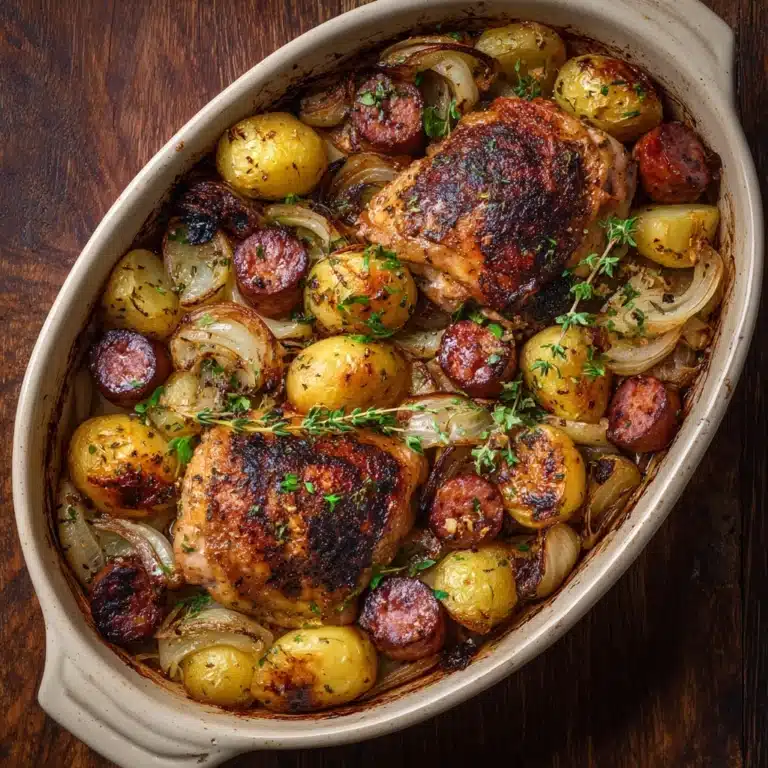 Roast Chicken, Sausage, and Potato Tray Roast Recipe