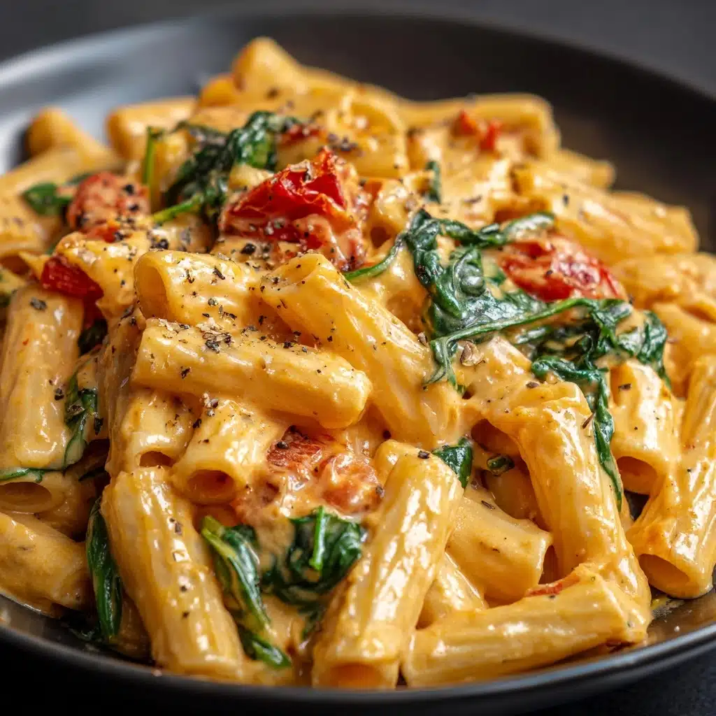 Penne Pasta with Spinach and Roasted Red Pepper Cream Sauce Recipe