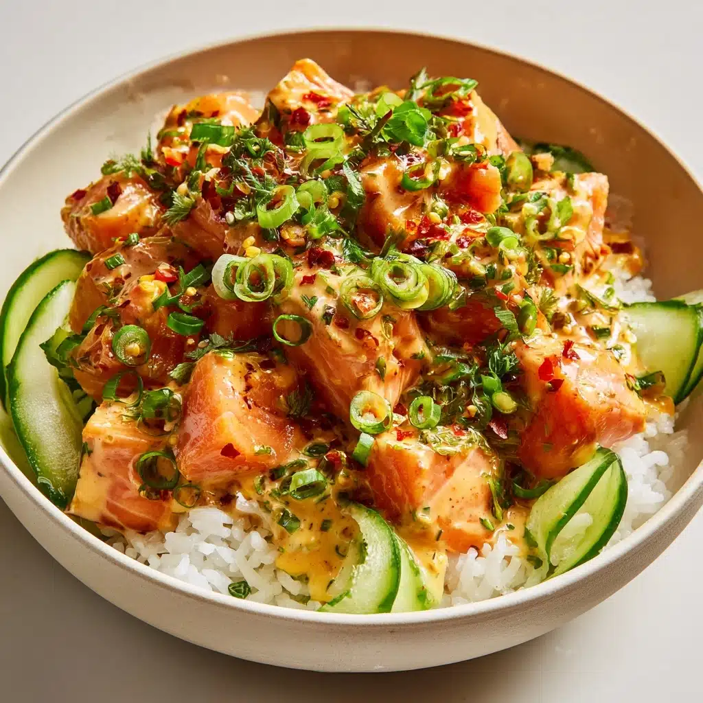 Crispy Rice Salmon Cucumber Salad with Creamy Asian Dressing Recipe - Recipe Image