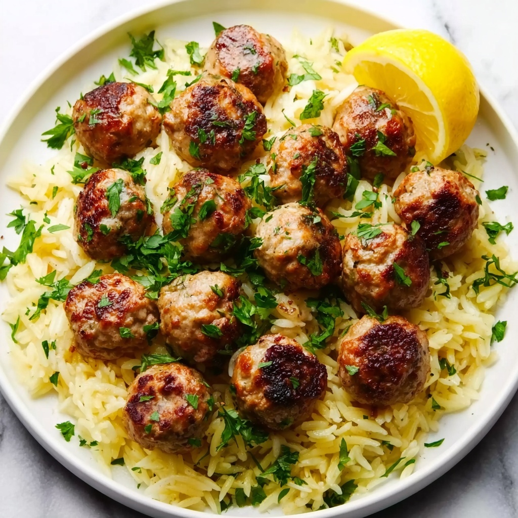 Greek Chicken Meatballs with Lemon Orzo Recipe - Recipe Image