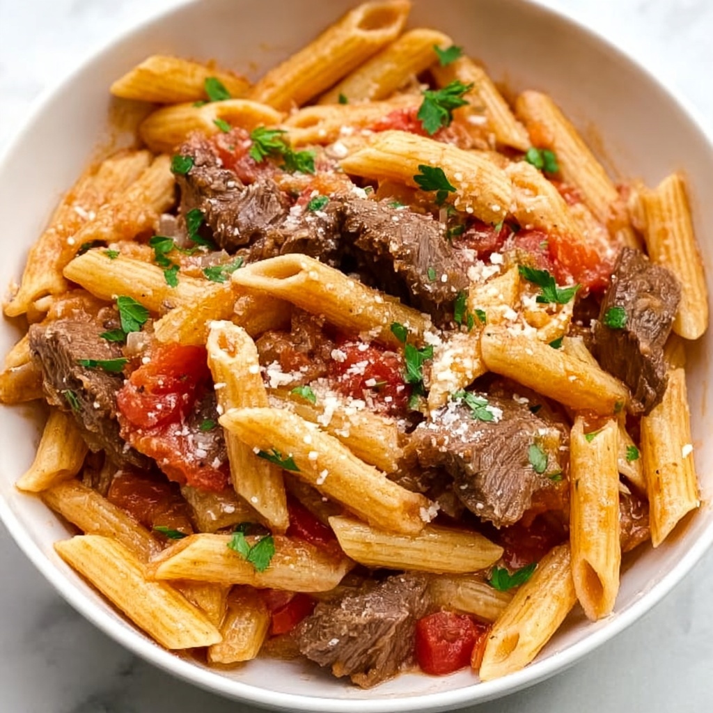 Garlic Beef Pasta Recipe - Recipe Image