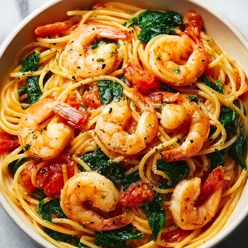 Tomato Spinach Shrimp Pasta Recipe - Recipe Image