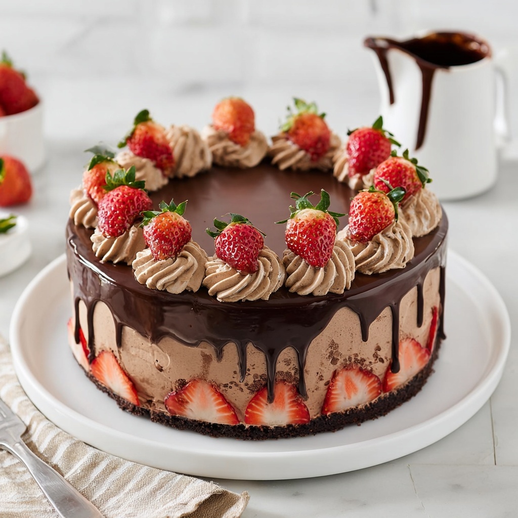 Vegan Strawberry Chocolate Fudge Cake (No-Bake) Recipe - Recipe Image