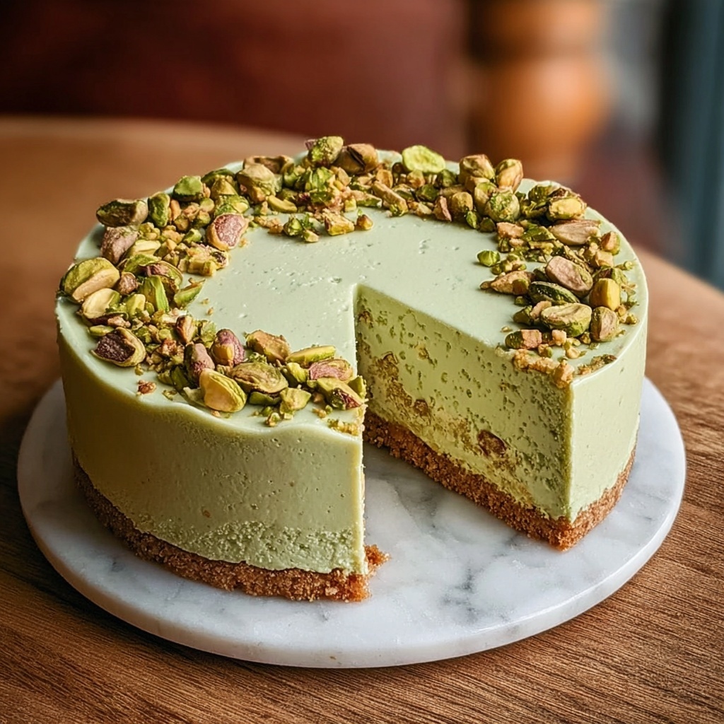 Pistachio Cheesecake with Almond Crust Recipe - Recipe Image