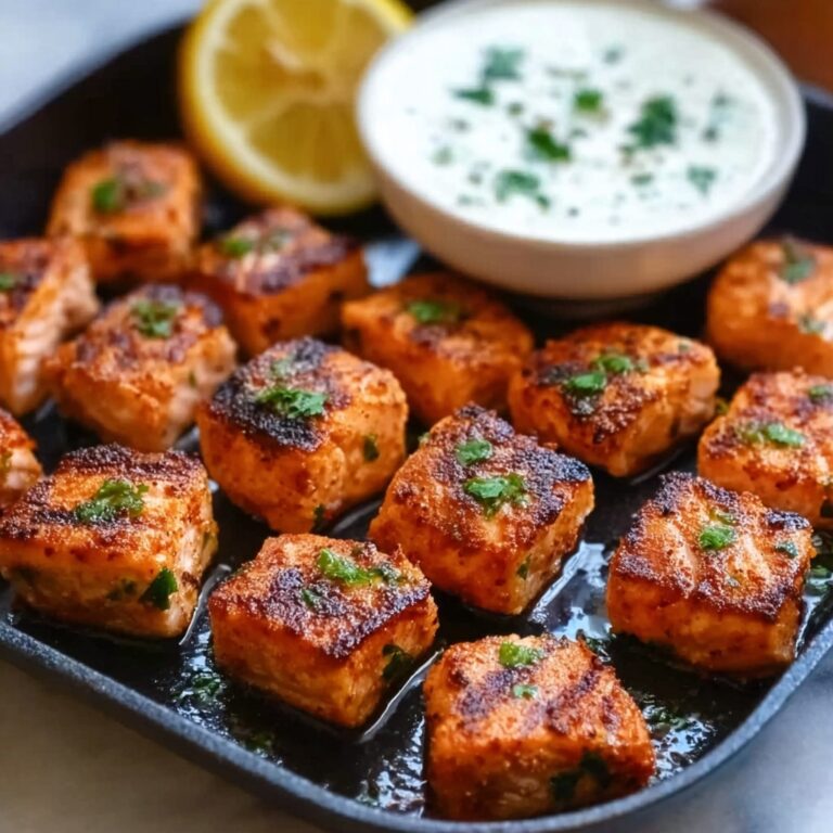 Air Fryer Salmon Bites with Garlic Cream Sauce Recipe