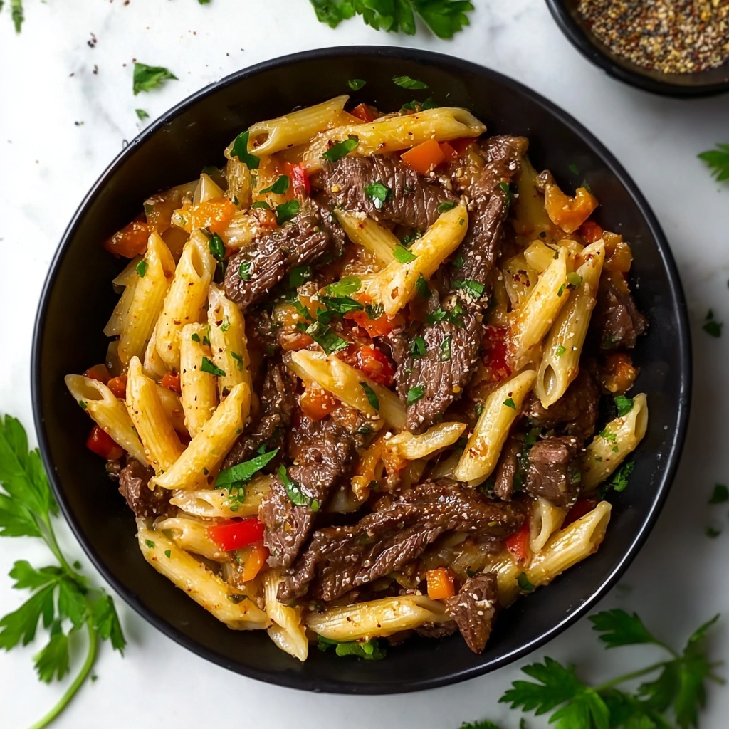 Philly Cheese Steak Pasta Recipe - Recipe Image