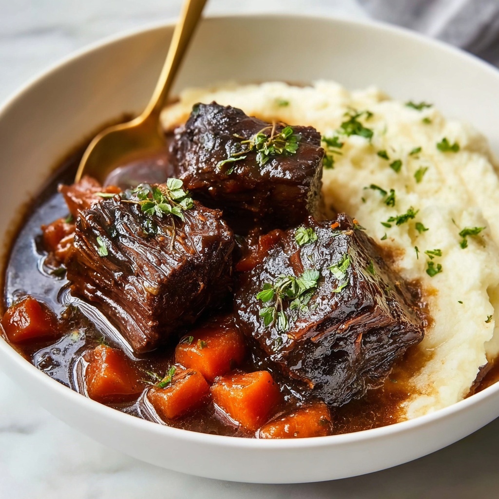 Braised Beef Short Ribs in Red Wine with Vegetables and Herbs Recipe - Recipe Image