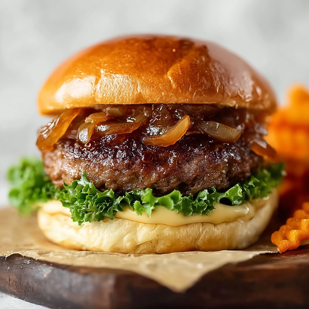 Caramelized Onion Burger with Balsamic Mayo Recipe - Recipe Image