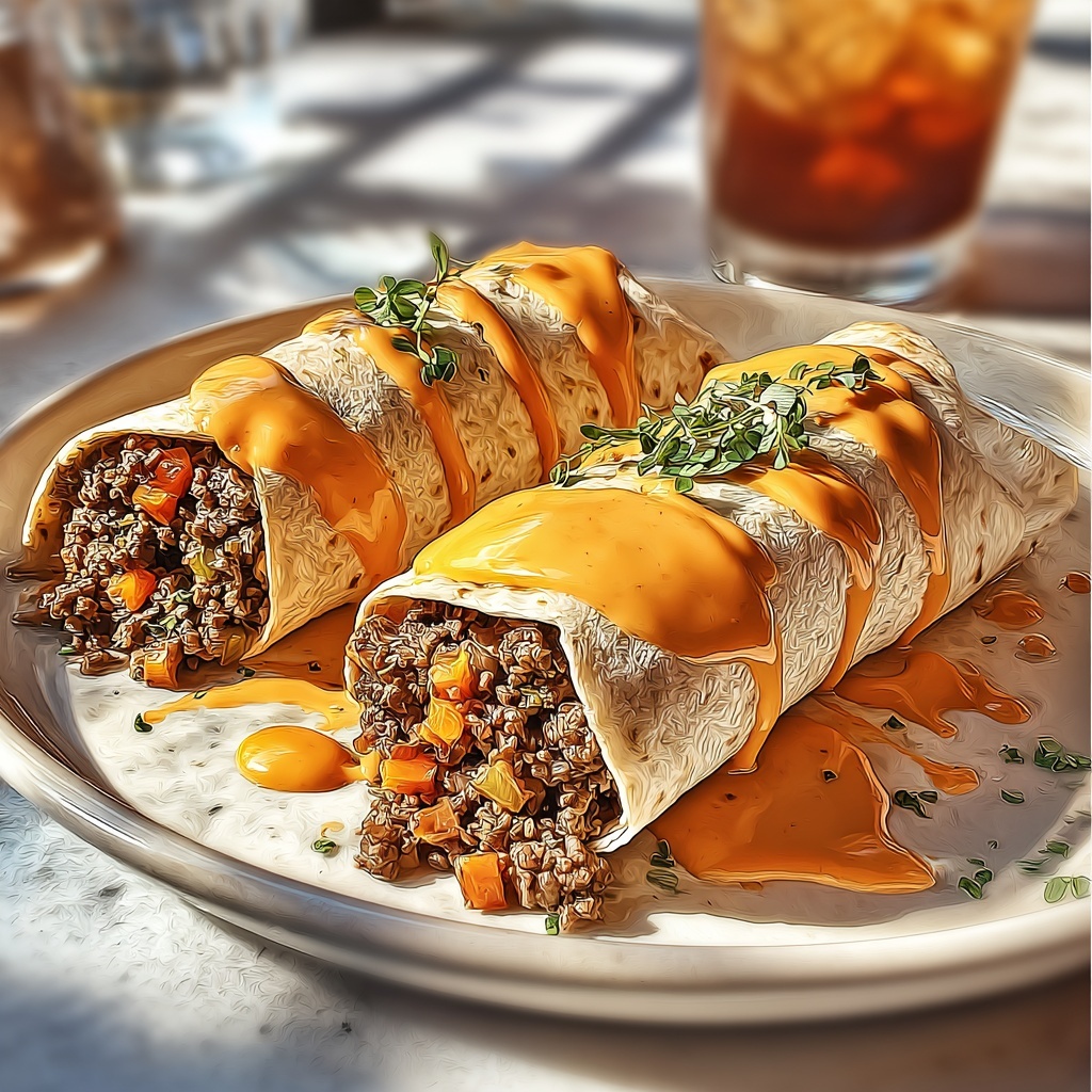 Cheesy Ground Beef Delight Wrap with Creamy Sauce Recipe - Recipe Image
