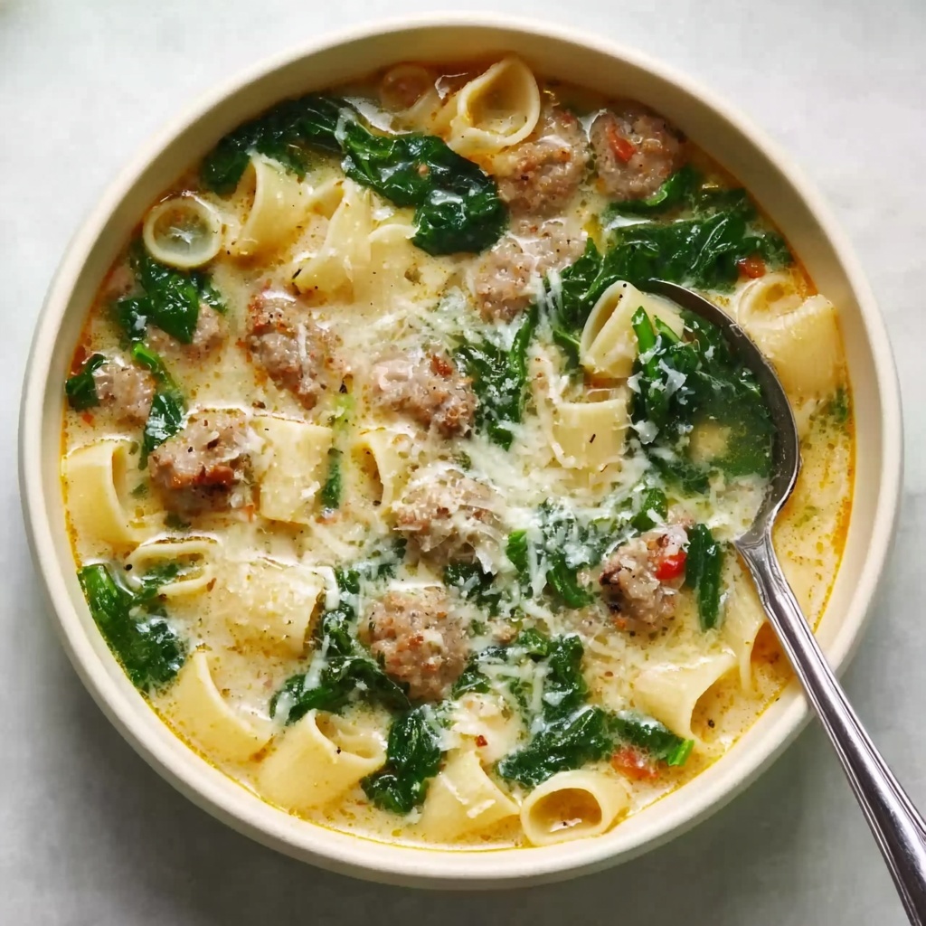 Italian Sausage Soup with Spinach and Pasta Recipe - Recipe Image