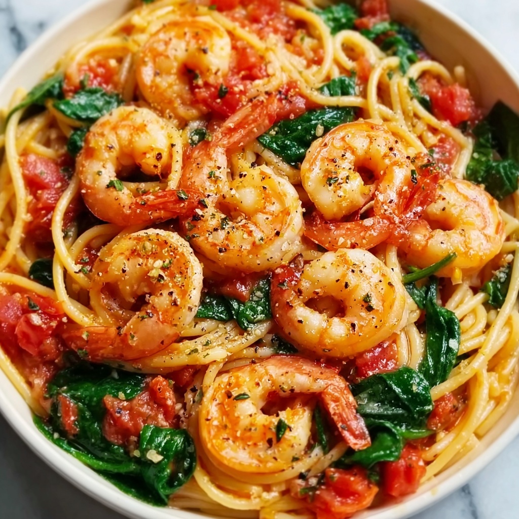 Tomato Spinach Shrimp Pasta Recipe - Recipe Image