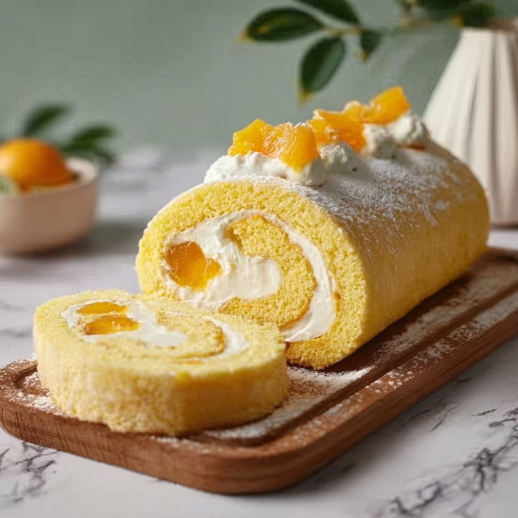 Fresh Mango Cream Japanese Cake Roll Recipe - Recipe Image