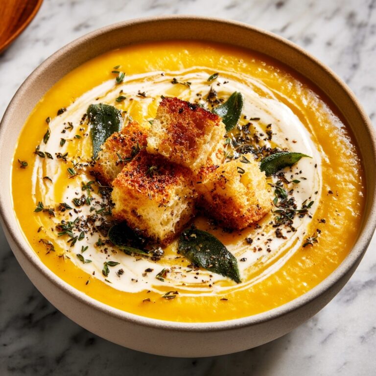 Creamy Butternut Squash Soup with Garlic Herb Croutons Recipe