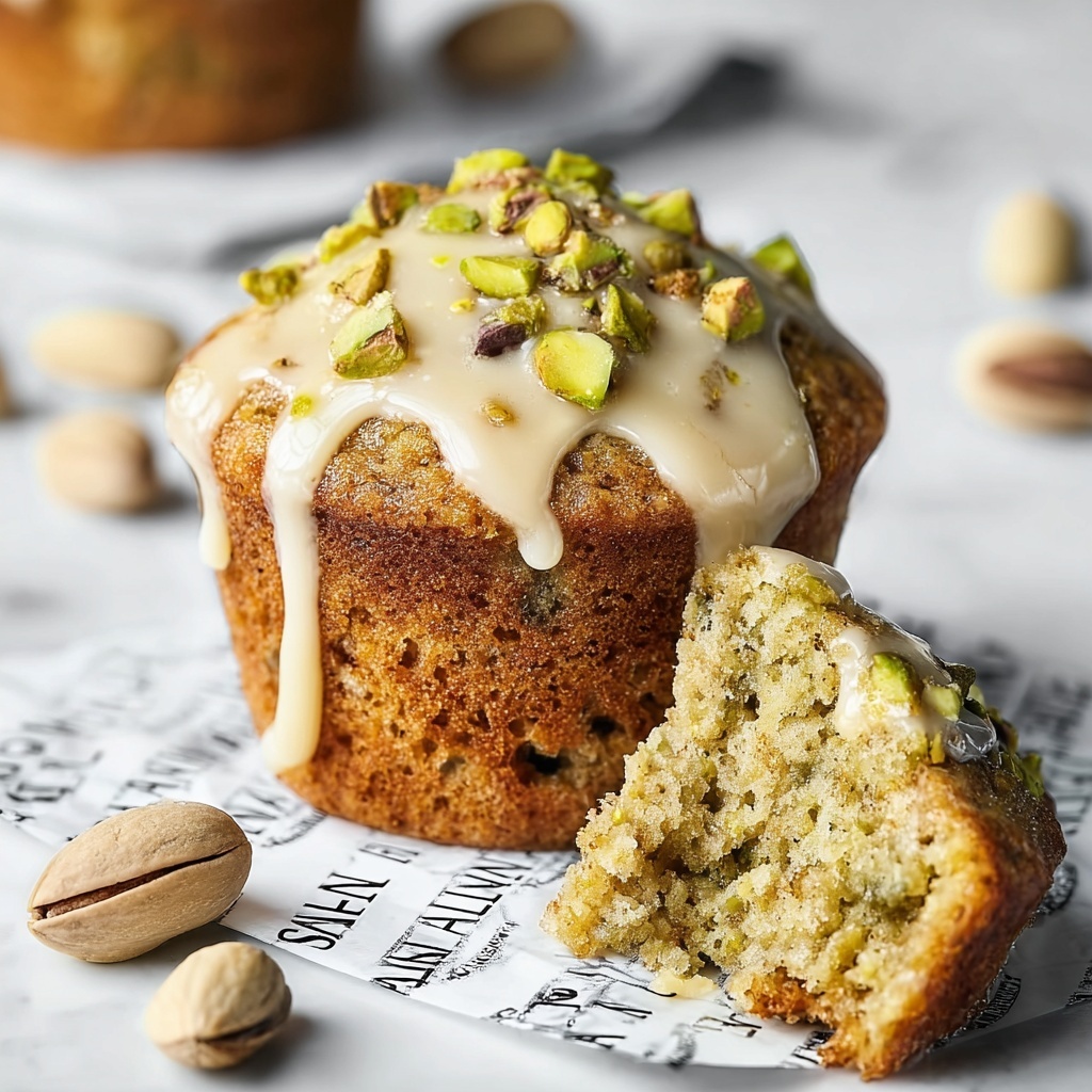 Vegan Pistachio Muffins with Pistachio Crumble and Vanilla Glaze Recipe - Recipe Image