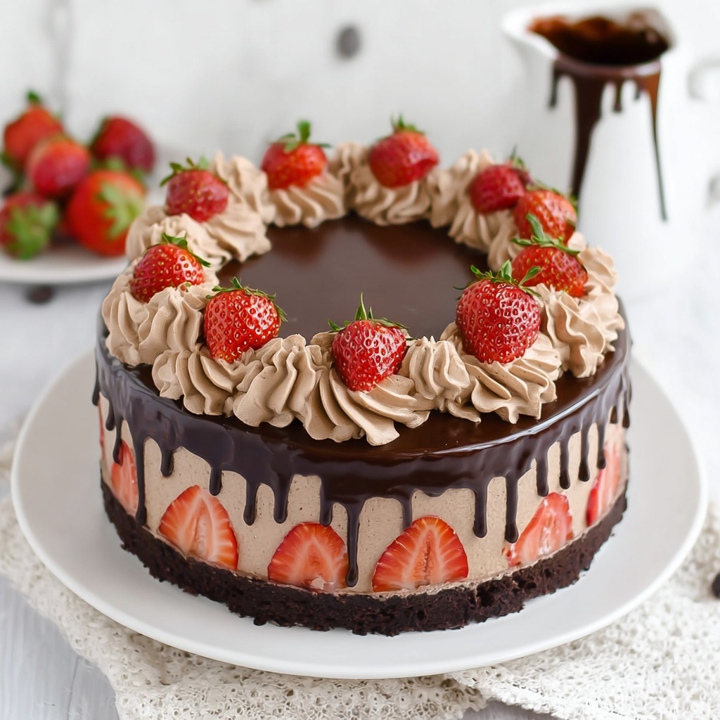 Vegan Strawberry Chocolate Fudge Cake (No-Bake) Recipe - Recipe Image