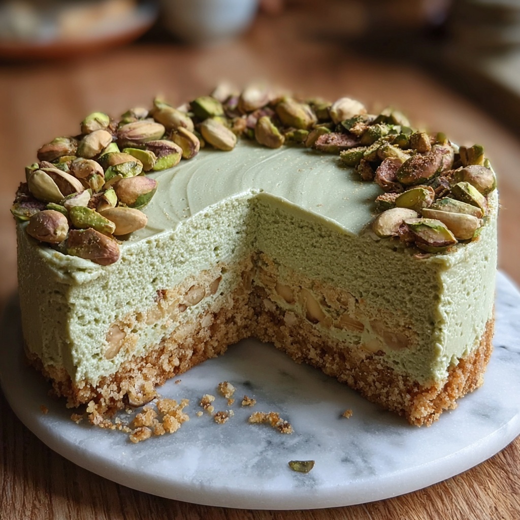 Pistachio Cheesecake with Almond Crust Recipe - Recipe Image