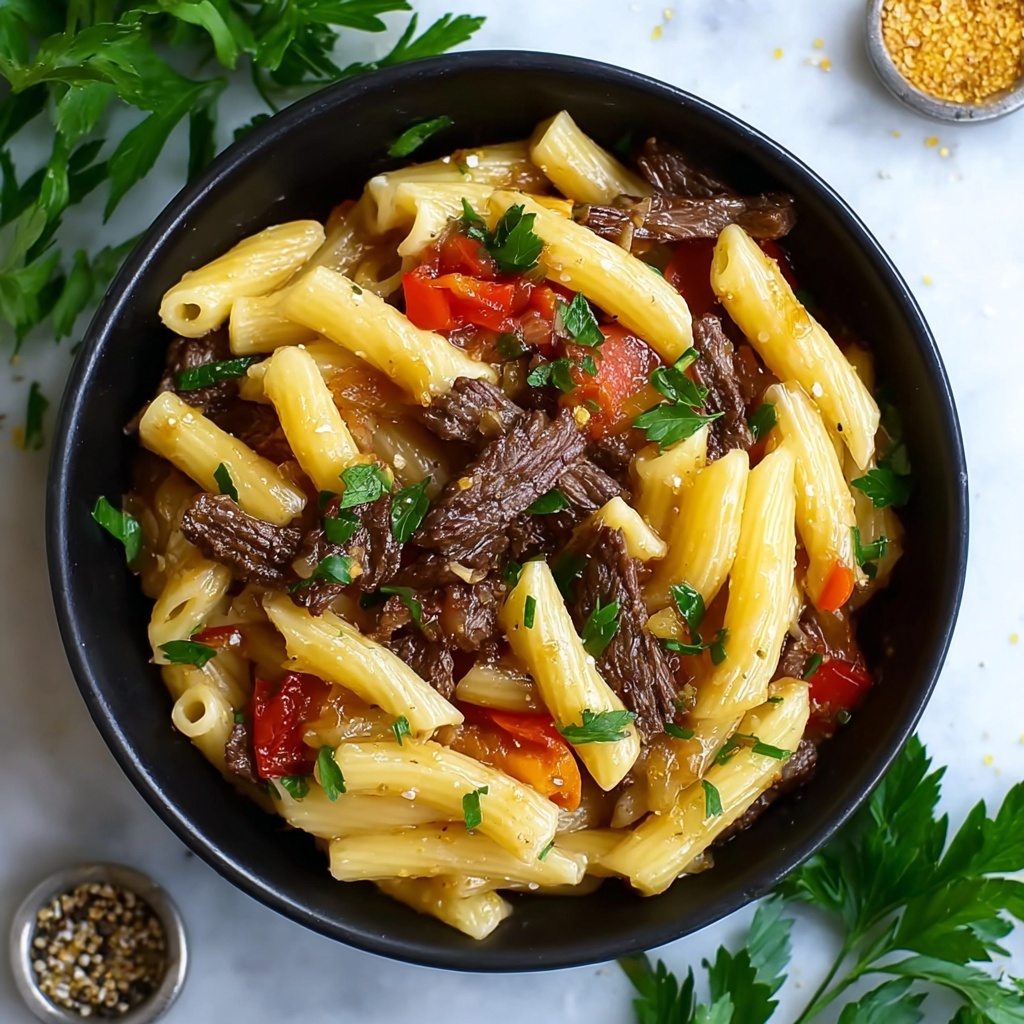Philly Cheese Steak Pasta Recipe - Recipe Image