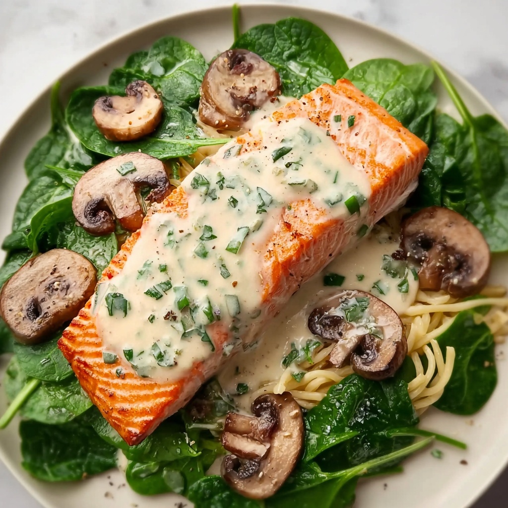 Creamy Salmon Florentine with Spinach and Mushrooms Recipe - Recipe Image