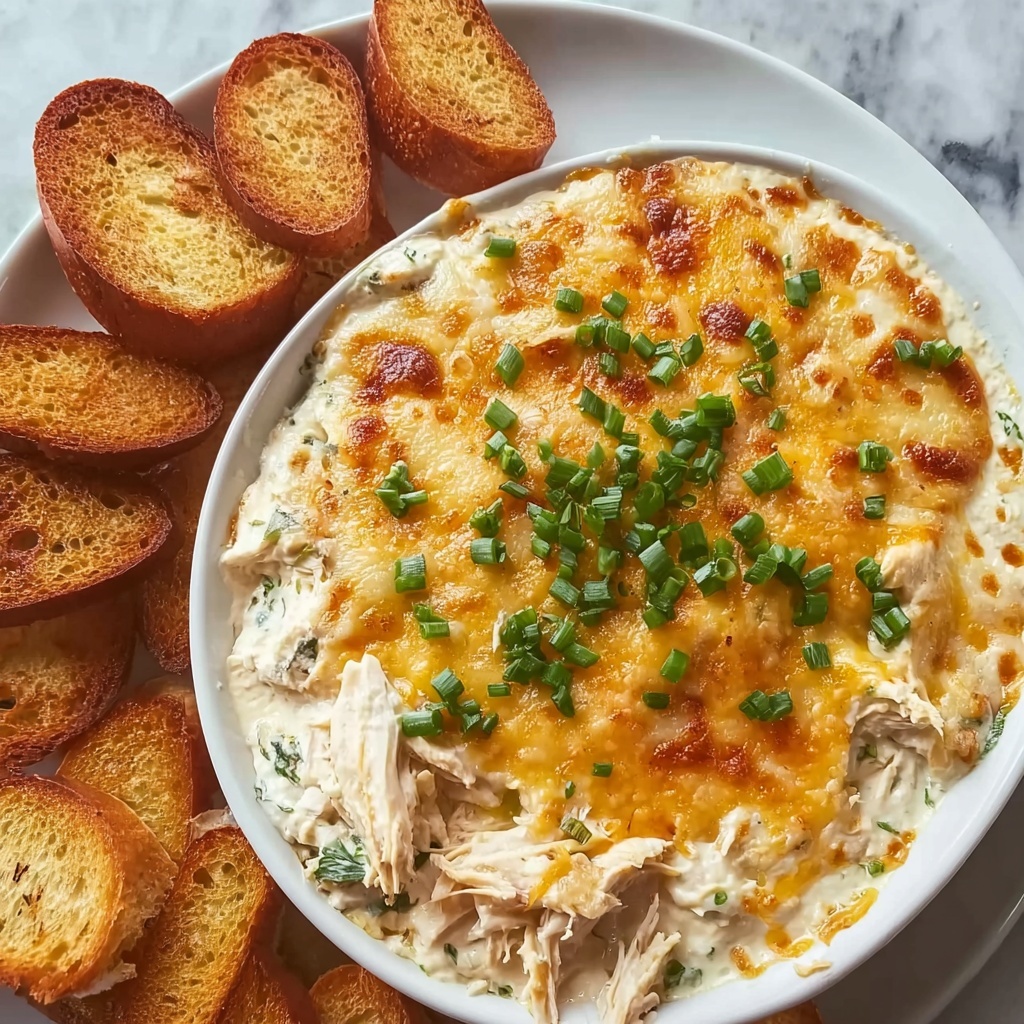 Chicken Alfredo Dip with Garlic Bread Chips Recipe - Recipe Image