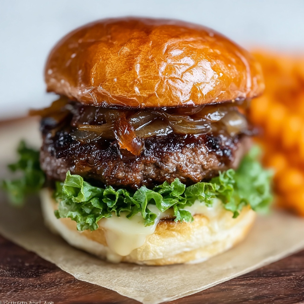Caramelized Onion Burger with Balsamic Mayo Recipe - Recipe Image