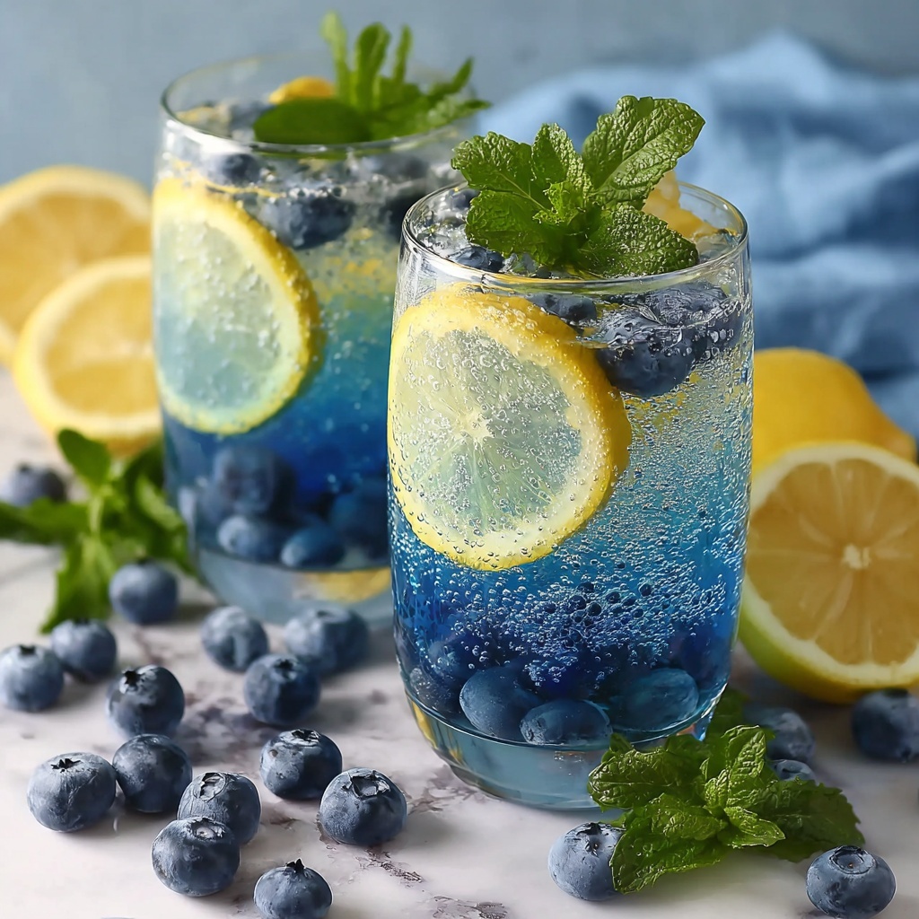 Blueberry Infused Sparkling Water with Mint and Lime Recipe - Recipe Image