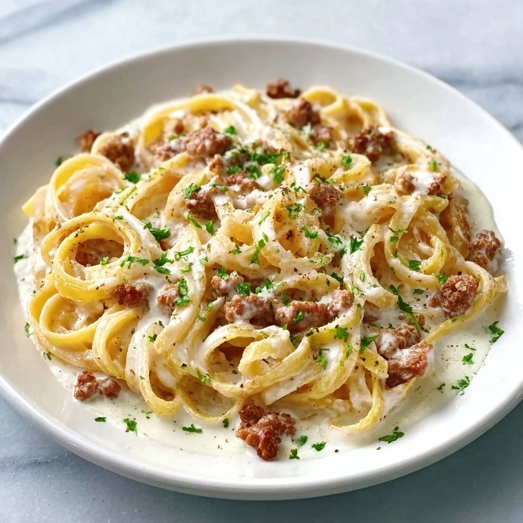 Creamy Ground Beef Alfredo Pasta Recipe - Recipe Image