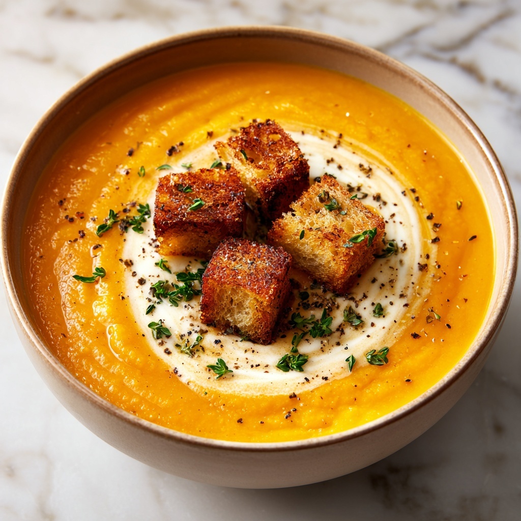 Creamy Butternut Squash Soup with Garlic Herb Croutons Recipe - Recipe Image